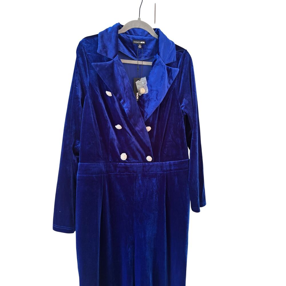 Fashion Nova Royal Blue Velvet Jumpsuit XL - Picture 4 of 14